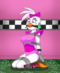 anxious bondage cleave_gag five_nights_at_freddy's five_nights_at_freddy's:_security_breach fullmetalpanicattack glamrock_chica_(fnaf) on_knees solo struggling taped_hands