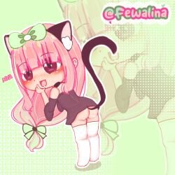 ass black_clothing cat_ears cat_tail gacha gacha_club gacha_heat gacha_life green_hairtips pink_hair