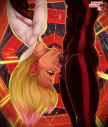 1boy 1girls 2d asymmetrical_hair blonde_hair clothed_sex color cum_bubble cum_in_mouth dark-skinned_male dark_skin deepthroat fellatio female gwen_stacy gwen_stacy_(spider-verse) human human_only illustration imminent_sex interracial light-skinned_female light_skin male male/female marvel marvel_comics miles_morales multicolored_hair oral portal spider-gwen spider-man spider-man:_across_the_spider-verse spider-man_(series) spider-man_blowjob spider-man_kiss spider-man_upside-down_kiss spider_kiss straight strawberrycreampie superhero superheroine throat_bulge throat_swabbing upside-down upside_down