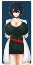 1girls alternate_breast_size atlus axel_persona black_hair breasts choker cleavage clothed clothed_female female goth hips huge_breasts large_breasts light-skinned_female light_skin massive_breasts naughty_face persona persona_5 short_hair tae_takemi thick_thighs thighs wide_hips