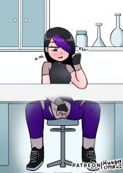 1girls black_hair blush female_only fingerless_gloves hungryotaku2 juleka_couffaine masturbation miraculous_ladybug purple_hair red_eyes see-through solo solo_female solo_focus spread_legs vagina