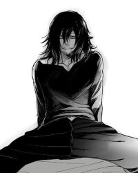 aizawa_shouta artist_request boku_no_hero_academia eraserhead fully_clothed long_haired_male looking_at_viewer male male_only manspreading my_hero_academia pants_unzipped seductive_look shouta_aizawa smirk spread_legs