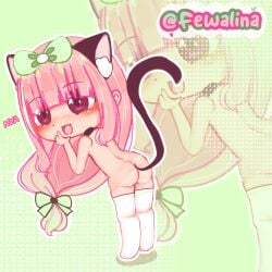 cat_ears cat_tail catgirl dark_eyes gacha gacha_club gacha_heat green_background green_hairtips pink_hair