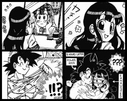 after_sex black_eyes black_hair blush chichi confused couple dragon_ball embarrassed exausted excited flustered happy hugging_each_other husband_and_wife long_hair muscular muscular_male smile son_goku tagme tearing_clothes torn_clothes