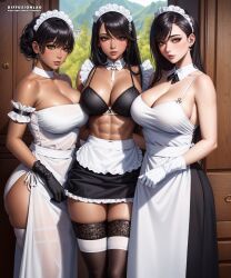 3girls ai_generated curvaceous curvy_body diffusionlad female female_focus female_only huge_breasts maid maid_uniform seductive_look stable_diffusion voluptuous voluptuous_female