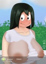 asui_beru beru_asui big_breasts boku_no_hero_academia instagram looking_at_viewer milf my_hero_academia nap´sart nipples see-through_clothing social_media wet_clothes wet_shirt