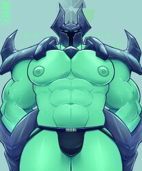 1boy abs almost_naked bara barazoku biceps big_breasts big_pecs big_tits bottomwear buff color gay green_body helmet hi_res horned_helmet humanoid jockstrap large_pectorals larger_male league_of_legends male male_focus male_only mordekaiser muscular_arms nipples pecs pectorals riot_games shoulder_armor solo solo_focus solo_male topless topless_male ubecreamcake underwear viewed_from_below