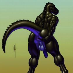 1boy 2023 ai_generated anthro anus ass backsack balls ballsack carnivalecloudmuncher dinosaur frosting.ai furry inviting inviting_to_sex looking_at_viewer looking_back male male_only nude penis perineum presenting raised_tail reptile scalie seductive smile solo tagme tail taint