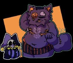 blush deltarune furry jevil_(deltarune) male overweight scars seam_(deltarune) shirtless suggestive topless topless_male