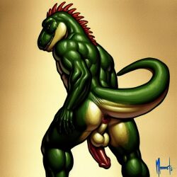 1boy 2023 ai_generated anthro anus ass backsack balls ballsack carnivalecloudmuncher dinosaur frosting.ai furry inviting inviting_to_sex looking_at_viewer looking_back male male_only nude penis perineum presenting raised_tail reptile scalie seductive smile solo tagme tail taint