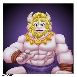 1:1 abs anthro artist_name artist_signature asgore_dreemurr boss_monster caprine furry furry_male furry_only goat hi_res horns looking_uncomfortable male male/male male_anthro male_only maxthecat monster muscular muscular_male simple_background solo solo_male surprised surprised_expression topless topless_male undertale undertale_(series) white_fur