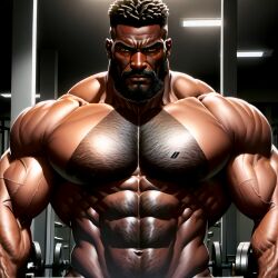 ai_generated black_body black_male black_man dark-skinned_male gym gym_leader muscular_male ripped_muscles topless topless_male workout