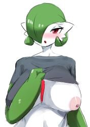 big_breasts breasts clothed color flashing flashing_breasts gardevoir generation_3_pokemon hi_res huge_breasts humanoid menyang my700 nintendo nipples one_breast_out pokémon_(species) pokemon pokemon_(species) undressing