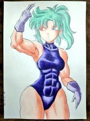 alien alien_girl armpits arms_up aura big_hair black_clothes blue_eyes breasts brown_hair cerealian curly_hair curves curvy curvy_body curvy_female curvy_figure curvy_hips curvy_thighs dragon_ball dragon_ball_super drawing fanfic_art female gloves green_hair heterochromia hips humanoid kurisupi_(yamidanight) legs long_hair manga_style oc original_artwork original_character purple_gloves pussy red_eyes shaved_pussy shueisha skin traditional_art traditional_drawing_(artwork) traditional_media traditional_media_(artwork) uncensored yamidanight