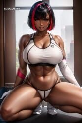 1girls ai_generated curvaceous curvy_body curvy_figure dark_skin diffusionlad female female_focus female_only gym gym_uniform huge_breasts muscular_female stable_diffusion three_tone_hair voluptuous voluptuous_female