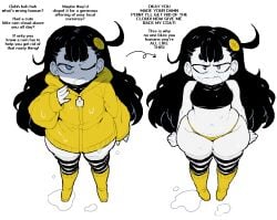 1girls black_hair blue_eyes boots brat bratty breasts bullying dialogue dizzyspells ear embarrassed embarrassed_female female foley_the_rain_spirit footwear hips long_hair one_eye_closed panties puddle rain_boots rainboots raincoat shortstack solo solo_female striped_legwear striped_thighhighs talking_to_viewer thick_thighs water water_drop wide_hips wide_thighs yellow_coat yellow_jacket