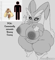 anthro areola ass barely_visible_genitalia barely_visible_vulva big_breasts big_butt breasts female generation_4_pokemon genitals greyscale heart_symbol hi_res huge_breasts huge_butt lopunny monochrome nintendo nipples nude overweight overweight_female plastic_pyramid pokemon pokemon_(species) short_stack shortstack solo thick_thighs vulva wide_hips