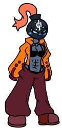 2023 abs anthro blush bomb_girl bomb_head bomb_humanoid bra clothed full_body head_ornament onixsea orange_jacket standing wicktoria_(onixsea)