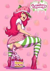 1girls 2d anus ass bubble_butt cake cake_slice edible_scat exposed exposed_anus exposed_pussy female food food_in_ass food_play frosting hat high_heels leggings logo looking_back miniskirt open_mouth pattern_background pink_background pink_hair pink_poop pooping pooping_on_food pseudo_scat pussy red_hair ripped_clothing ripped_leggings scat shoes skirt solo squatting strawberry strawberry_print strawberry_shortcake strawberry_shortcake_(character) strawberry_shortcake_(food) striped_leggings striped_legwear teeth tekuho tongue upskirt what_the_fuck