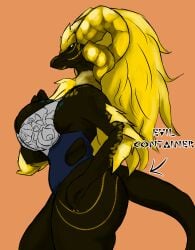 capcom dragon_girl evil_container furry gold_eyes gold_hair gold_horns kulve_taroth monster_hunter monster_hunter_world swimsuit