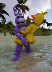 3d_(artwork) absurd_res animatronic anthro ass avian balls beak binocszoomx10 bird blender_(artwork) blender_cycles bonnie_(fnaf) breasts chicken digital_media_(artwork) duo feathers female fingers five_nights_at_freddy's five_nights_at_freddy's_2 galliform genitals hair hi_res lagomorph leporid machine male male/female mammal nipples nude open_mouth partially_submerged penetration penis phasianid rabbit robot scottgames sex sky stand_and_carry_position standing standing_sex toy_chica_(fnaf) water