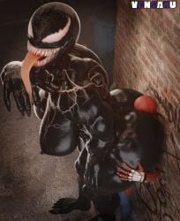 1boy 1boy1girl 1girls alien alien_girl anilingus clothed clothed_male clothed_male_nude_female costume dubious_consent female long_tongue male male/female marvel marvel_comics nude nude_female peter_parker public public_nudity she-venom spider-man spider-man_(series) straight symbiote tagme tongue_out venom venom_(marvel) vensaku
