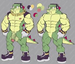 1boy anthro balls barazoku biceps clothing crocodile crocodilian electronics footwear furry furry_male furry_only gatorfruitt genitals glans gloves handwear headphones hi_res male model_sheet muscular muscular_male nipples nude nude_anthro nude_male pecs penis reptile scalie sega shoes solo solo_focus solo_male sonic_(series) sonic_the_hedgehog_(series) standing vector_the_crocodile vein veiny_penis