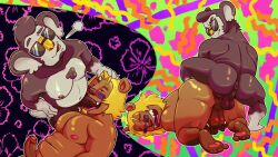 2025 4_fingers all_fours anal anal_sex animal_crossing anthro anthro_on_anthro anthro_penetrated anthro_penetrating anthro_penetrating_anthro anus backsack balls big_ears big_muscles big_nose big_pecs blonde_facial_hair blonde_hair body_hair breath brown_body brown_eyes brown_facial_hair brown_fur bud_(animal_crossing) chest_hair digital_drawing_(artwork) digital_media_(artwork) duo english_description erection eugene_(animal_crossing) eyewear eyewear_only facial_hair fangs felid feline fellatio fingers fur genitals glasses glasses_only gloves_(marking) goatee hair hand_on_head hexaflexagoon hi_res kneeling koala leg_markings lion looking_pleasured male male/male male_penetrated male_penetrating male_penetrating_male mammal markings marsupial muscular navel nintendo nipples nude nude_anthro nude_male oral pantherine pecs penetration penile penile_penetration penis penis_in_mouth perineum pink_eyewear pink_glasses sex socks_(marking) sunglasses sunglasses_only teeth telstartelstar vein veiny_penis vombatiform wearing_glasses wearing_sunglasses white_markings
