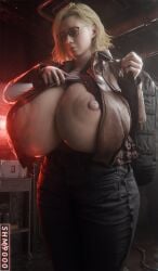 1girls 3d alternate_body_type alternate_breast_size blonde_female blonde_hair breasts_bigger_than_head female female_only grace_ashcroft huge_breasts jacket no_bra resident_evil resident_evil_9:_requiem solo superhentaimaster9000