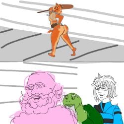 4boys animan_studios ass genjii_(touhou) i_put_the_new_forgis_on_the_jeep jackalman non-human non-human_head penis reference rinnosuke_morichika toony touhou_project unzan
