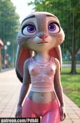 3d ai_generated anthro bunny_girl cameltoe furry judy_hopps leggings pdbai see-through see-through_clothing sportswear tagme wet_clothes zootopia