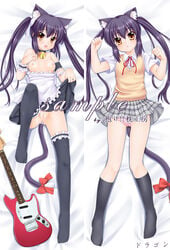 animal_ears apron azusa_nakano_(k-on!) bell bell_collar black_hair black_legwear black_socks black_thighhighs blush breasts brown_eyes butt_plug_tail buttplug buttplug_tail cat_ears cat_tail censored collar dakimakura dragon_(dakemakura) feet female footwear frilled_legwear frilled_socks fur guitar hair_ribbon human human_only instrument k-on! kneehighs kneesocks leg_lift leg_raise legs legwear long_hair lying maid nipples on_back open_mouth panties pussy ribbon sample school_uniform skirt skirt_lift socks solo striped sweater sweater_vest tail thighhighs tied_hair twintails underwear undressing