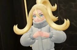 3d ai ai_generated animated bikini blonde-haired_female blonde_female blonde_hair blonde_hair_female blue_eyes blue_eyes_female corni_(pokemon) corni_(pokemon_legends:_z-a) game_freak grey_bikini grok korrina_(pokemon) korrina_(pokemon_legends:_z-a) nintendo pokemon pokemon_legends:_z-a shorter_than_10_seconds silver_bikini stripping taking_clothes_off video