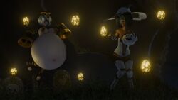 2girls alternate_body_type barefoot belly belly_expansion belly_overhang big_belly big_breasts black-haired_female black_hair blindfold blindfolded_female breasts chocolate_and_vanilla dark-skinned_female dark_skin female female_focus female_only grimhoofingit halloween halloween_costume jiangshi jiangshi_costume light-skinned_female light_skin multiple_girls nier nier:_automata nier_(series) seductive_clothes short_hair thighhighs white-haired_female white_hair witch witch_costume witch_hat yorha_2b yorha_2p