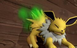 2019 3d ambiguous_gender eevee eeveelution facefarting fart fart_cloud fart_fetish feral furry generation_1_pokemon indoors jolteon nintendo open_mouth pokemon pokemon_(species) standing yaltenjosh