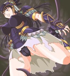 big_breasts black_hair breasts cameltoe clitoris erect_nipples female fingerless_gloves from_below gloves helmet hrist hrist_valkyrie large_breasts long_hair night-light purple_eyes rape solo sweat tentacle tentacle_rape torn_clothes upskirt valkyrie_profile