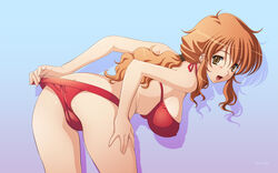 breasts brown_hair christina_sierra curly_hair gundam gundam_00 mizugi ponytail swimsuit tadano_akira tied_hair wallpaper