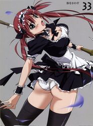 1girls 2d airi highres maid panties queen's_blade red_hair scan scythe solo takamura_kazuhiro thighhighs underwear zettai_ryouiki