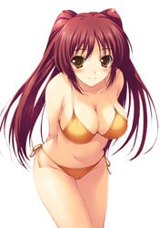 1girls arms_behind_back bare_shoulders bikini blush breasts brown_eyes cleavage female female_only kousaka_tamaki large_breasts leaning_forward long_hair mizugi oppai orange_bikini pointy_chin red_hair side-tie_bikini smile solo swimsuit tied_hair to_heart_(series) to_heart_2 tomose_shunsaku twintails