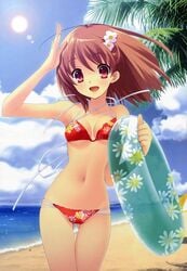 bikini cloud flyable_heart hair_ornament hairpin inaba_yui itou_noiji midriff mizugi noizi_ito ocean sky sun swimsuit