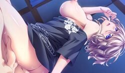 areolae ass atelier_kaguya blonde_hair blue_eyes blush breasts breasts_out choco_chip cowgirl_position female game_cg highres japanese_clothes large_breasts legs namaiki_~kissuisou_e_youkoso!~ nipples ogata_saki open_mouth sex short_hair sitting sitting_on_person sweat thighs vaginal_penetration