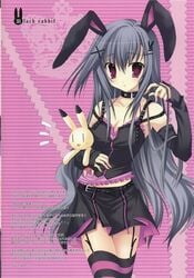 1girls bunny bunny_ear collar detached_sleeves duplicate gothic_lolita lolita_fashion long_hair mitha original red_eyes silver_hair thighhighs zettai_ryouiki