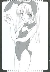 bare_legs bunny_ear bunny_girl bunnysuit cigarette cosplay flat_chest high_res highres kemonomimi monochrome ooji pettanko smoking usamimi