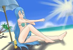 1girls alternate_costume azura_(fire_emblem) bare_legs beach bikini blue_bikini blue_hair blue_swimsuit breasts cape chibi dog female female_only fire_emblem fire_emblem_fates frown leash legs light_blue_hair long_hair nintendo obsidianwasp ocean outdoors palm_tree parasol pet_walking sand shell_bikini small_breasts solo sunscreen swimsuit tharja_(fire_emblem) tree umbrella very_long_hair water yellow_eyes