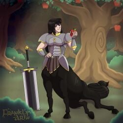 1:1 animal_genitalia apple apple_tree armor arrow_(weapon) arrows ass barely_visible_genitalia barely_visible_sheath belt black_body black_fur black_hair black_tail bottomwear bracers centaur clothing eating eating_apple equid equid_taur equine equine_taur food forest frankly-art fruit fruit_tree fully_sheathed fur genitals glowing hair hooves humanoid humanoid_taur knight leaf long_hair male male_centaur mammal mammal_taur plant presenting presenting_hindquarters purple_eyes ranged_weapon resting_hindquarters scar sheath shoulder_guards shrub sitting sitting_centaur skirt solo sword_in_ground tail taur tree warrior weapon