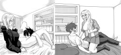 black_and_white blush cunnilingus delinquent eye_contact giving_head gutsbro14 gyaru kaette_kudasai!_akutsu-san monochrome ooyama_kouta please_go_home_akutsu-san pussy_licking riko_akutsu straight teasing through_clothes