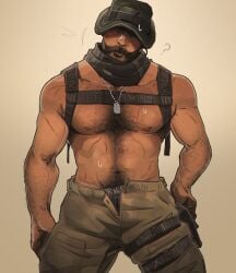 1boy 2023 abs activision bara barazoku beard biceps blush call_of_duty call_of_duty:_modern_warfare_2 call_of_duty_modern_warfare_2_(2022) captain_price chris_sdd clothing daddy facial_hair hairy hairy_arms hairy_chest hi_res highres john_price male male_focus male_only male_pubic_hair manly muscles muscular muscular_arms muscular_male nipples solo solo_male sweat