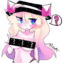 1girls ? artist_self-insert artist_signature blue_eyes blush breasts cat_ears censor_bar censored fedora hat nude open_mouth roblox roblox_avatar roxa_(roxapox) roxapox signature stomach tagme