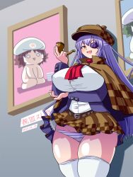 1girls barasuishou blush breasts detective detective_hat female itini-sanshi large_breasts long_hair panties purple_hair rozen_maiden smoking smoking_pipe solo thighhighs thighs underwear