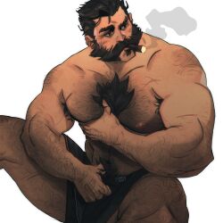 1boy 2022 abs armpit_hair bara barazoku beard biceps blush chris_sdd clothing facial_hair gay graves_(league_of_legends) hairy hairy_arms hairy_chest hi_res highres league_of_legends male male_focus male_only male_pubic_hair manly muscles muscular muscular_arms muscular_male nipples riot_games solo solo_male